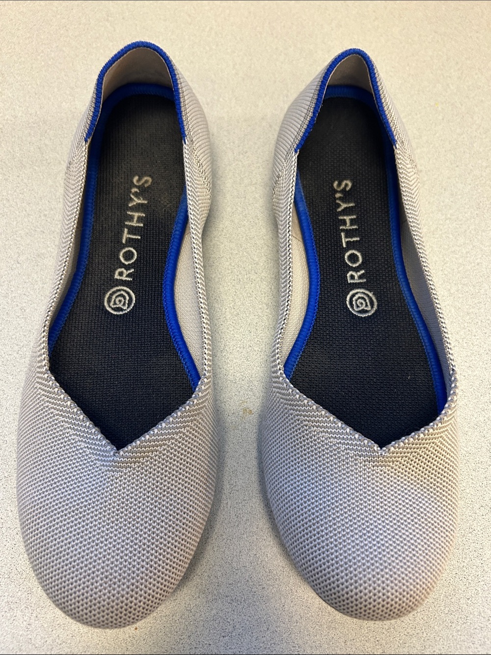 Rothy's Beige Knit Round Toe Ballet Flats with Blue Trim Size 10